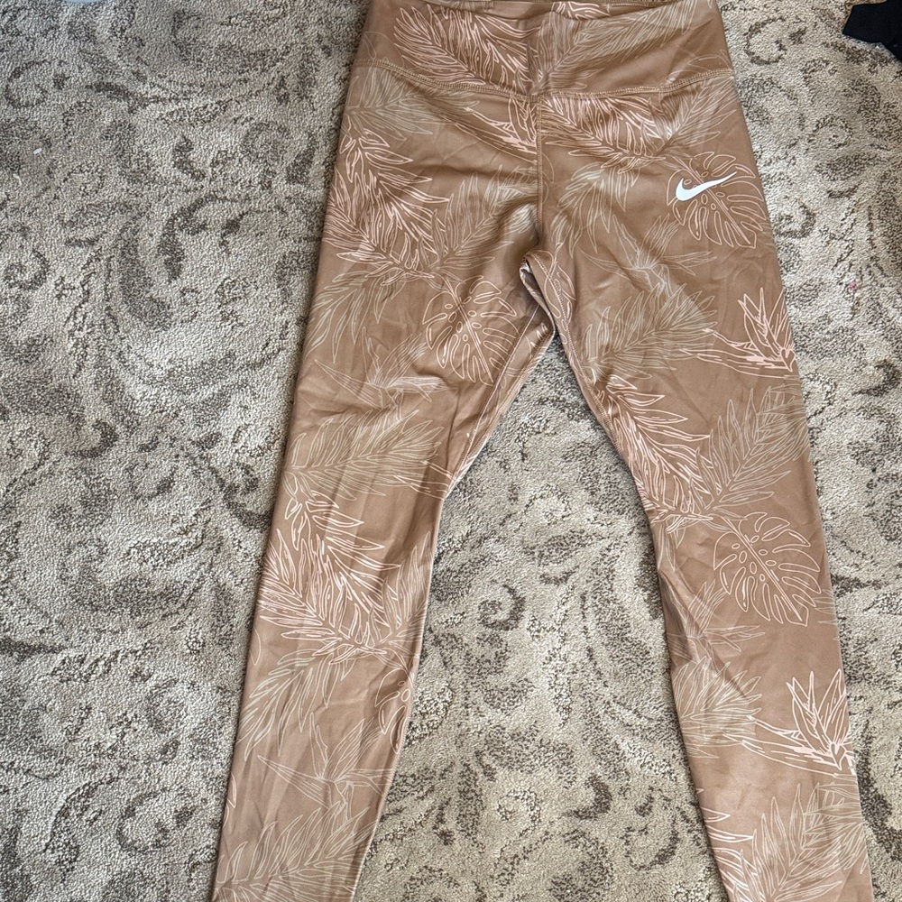 Nike Beige Leaf Pattern Leggings